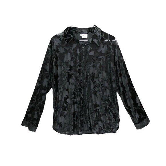 VTG Clio Burnout Velvet Semi Sheer‎ Blouse M Button Up Shirt whimsygoth *Flaw - Picture 1 of 10